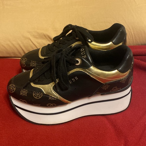 Guess Black and Gold Platform Sneakers - Picture 3 of 13
